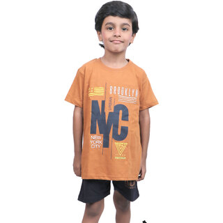 Kid Kupboard Cotton Boys T-Shirt, Orange, Half-Sleeves, 6-7 Years KIDS6508