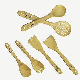 Wooden Serving Spoon, Salad Spoon, Soup Spoon, Table Spoon Set (Pack Of 6)