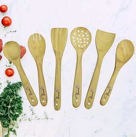 Flixmint Acacia-Wood-150 Wooden Salad Spoon, Soup Spoon, Serving Spoon, Table Spoon Set (Pack Of 6)