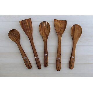 Flixmint Flixmint Spoon Wooden Serving Spoon Set (Pack Of 5)