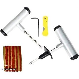 Tubeless Tyre Puncture Kit Emergency, Flat Tire Puncher Repair Patch Tool Kit for Complete Kit with Easy Storage Bag