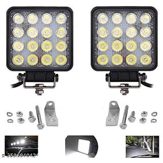 EX16FW2P 16 LED Fog Light Waterproof Square Led Flood Lamp Offroad Driving Work Light for Bikes Cars and Motorcycle (48W, White Light)