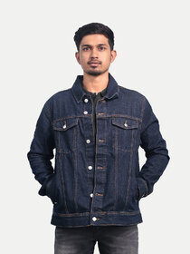 Men Solid Dark Blue Tailored Denim Jacket with Side Pockets
