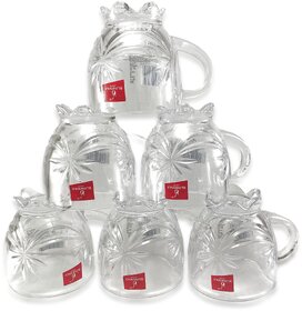 BLINKMAX Transparent Flower Design Tea Cup Coffee Cup Set Made of Crystal Clear Glass 155 ml Pack of 6