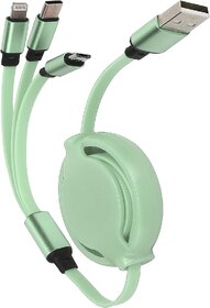 Digimate Multi Phone Charging Cable, 3 in 1 Retractable USB Charger Cable, Charging Cable Adapter with Type-C, Micro USB Port Compatible with Cell Phone Tablets (Green)