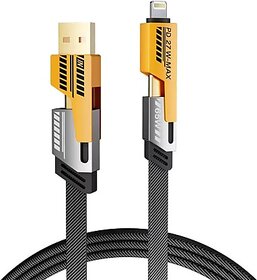 Digimate Type C 1 m Braided 4 in 1 65W Fast Charging Cable Compatible for-iPhone & Android (1 Meter) (Compatible with Apple & Android, Black, One Cable)