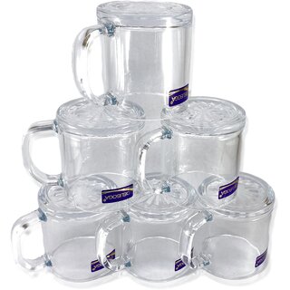 DELISOGA Transparent Tea Cup Coffee Cup Set Made of Crystal Clear Glass 180 ml Pack of 6
