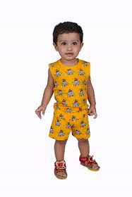 Kid Kupboard Cotton Baby Boys T-Shirt and Short Set, Yellow, Sleeveless, 2-3 Years KIDS6517