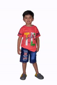 Kid Kupboard Cotton Boys T-Shirt and Short Set, Multicolor, Half-Sleeves, 5-6 Years KIDS6526