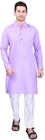 PrintCultr Men Purple Cotton Blend Kurta Pyjama Set