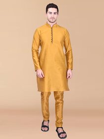PrintCultr Men Yellow Pure Silk Kurta Pyjama Set