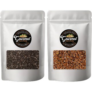 (Pack of 2) Gourmet Chia Seeds and Flax SeedsSeeds 200g each Raw Seeds for Eating