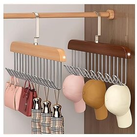 (Pack of 2) Wooden Hanger for Clothes Hanging Hangers for Wardrobe and Cupboard 8 Hook Adjustable Clothes Hanger for Lingerie Belt Scarf Tie Garments and Accessories