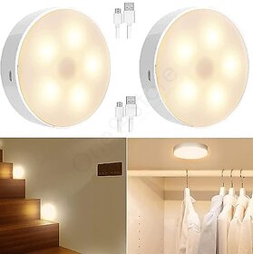 (Pack of 2)Motion Sensor Light with USB Charging Wireless Rechargeable Adhesive LED Nightlight for Home, White
