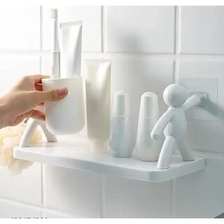 Wall Mounted plastic bathroom shelves - white self adhesive no installation
