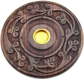 Wooden Incense Base/Plate Elegant Handcrafted Holder for Sticks and Cones with Carved Design