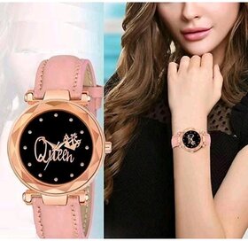 Bolun Queen Dial Pink Leather Belt Girls and Women Analog Watch_Cvvm130