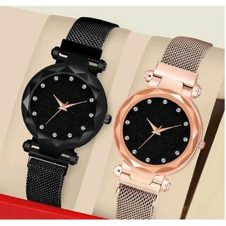 Bolun Black 12D Dial Megnet Rose and Black Analog Women and Girls WatchCvvm239