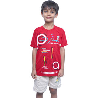 Kid Kupboard Cotton Boys T-Shirt, Red, Half-Sleeves, 7-8 Years KIDS6544