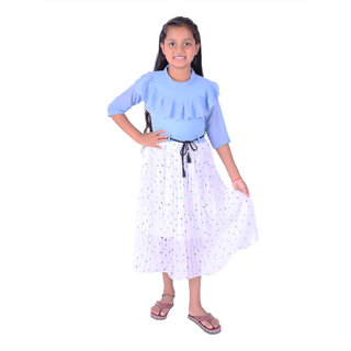 Kid Kupboard Cotton Girls Top and Skirt Set, Multicolor, Half-Sleeves, 8-9 Years KIDS6546