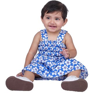 Kid Kupboard Cotton Baby Girls A-Line Frock, Blue, Sleeveless, 9-12 Months KIDS6553