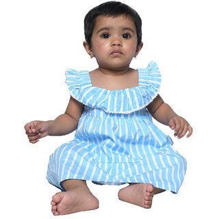 Kid Kupboard Cotton Baby Girls A-Line Frock, Blue, Sleeveless, 9-12 Months KIDS6554