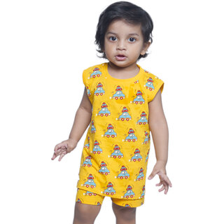 Kid Kupboard Cotton Baby Boys T-Shirt and Short Set, Yellow, Sleeveless, 2-3 Years KIDS6557
