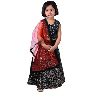 Kid Kupboard Cotton Baby Girls Lehanga, Choli and Dupatta Set, Black, Sleeveless, 4-5 Years KIDS6561