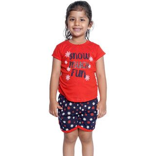 Kid Kupboard Cotton Girls T-Shirt and Short Set, Multicolor, Half-Sleeves, 7-8 Years KIDS6563