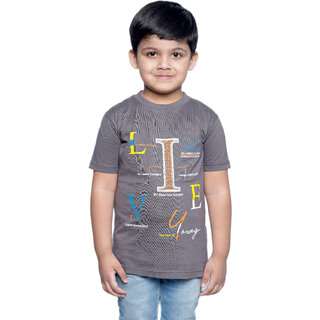 Kid Kupboard Cotton Boys T-Shirt, Dark Grey, Half-Sleeves, 6-7 Years KIDS6567