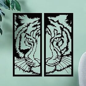 BLIND SHOP Black 2 PCS Tiger Metal Wall Decor, Vivid and Flexible Line Art Animal Painting Decoration for Indoor and Out