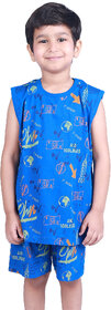 Kid Kupboard Cotton Boys T-Shirt and Short Set, Blue, Sleeveless, 7-8 Years KIDS6583