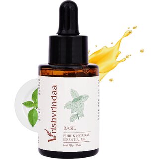 VrishVrindaa Pure Basil Oil - Therapeutic Grade Essential Oil for Aromatherapy, Skin, and Hair Care - 25ml