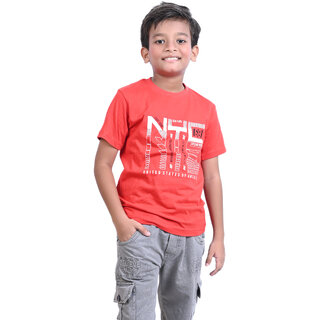 Kid Kupboard Cotton Boys T-Shirt, Red, Half-Sleeves, 7-8 Years KIDS6577