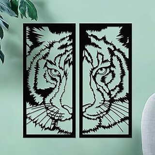 BLIND SHOP Black 2 PCS Tiger Metal Wall Decor, Vivid and Flexible Line Art Animal Painting Decoration for Indoor and Out