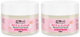 Globus Naturals Rice  Sugar Revival Face Scrub Enriched with Coffee  Walnut For Glass Skin 50 gm pack of 2