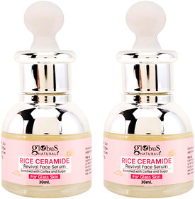 Globus Naturals Rice Ceramide Revival Face Serum Enriched with Coffee  Walnut For Glass Skin 30 ml pack of 2