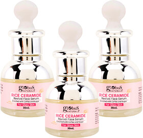 Globus Naturals Rice Ceramide Revival Face Serum Enriched with Coffee  Walnut For Glass Skin 30 ml pak of 3