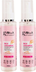 Globus Naturals Rice Ceramide Ayurvedic Face Toner Enriched with Green Tea and Vitamin E For Glass Skin 100 ml pack of 2