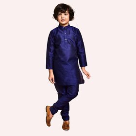 PrintCultr Boys Solid Pure Silk Kurta and Pyjama Set (Dark Blue)