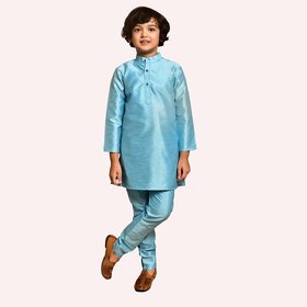 PrintCultr Boys Solid Pure Silk Kurta and Pyjama Set (Blue)