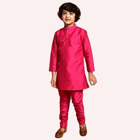 PrintCultr Boys Solid Pure Silk Kurta and Pyjama Set (Red)
