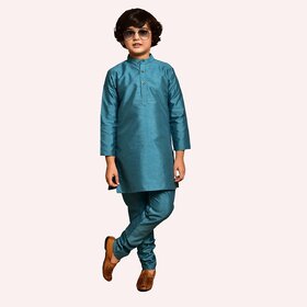 PrintCultr Boys Solid Pure Silk Kurta and Pyjama Set (Blue)
