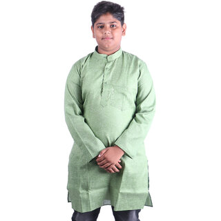 Kid Kupboard Cotton Boys Kurta and Pyjama Set, Green and White, Full-Sleeves, 11-12 Years KIDS6593
