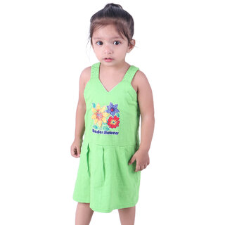Kid Kupboard Cotton Baby Girls A-Line Frock, Green, Sleeveless, 3-4 Years KIDS6608