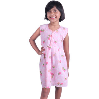 Kid Kupboard Cotton Girls A-Line Frock, Light Pink, Sleeveless, 7-8 Years KIDS6610