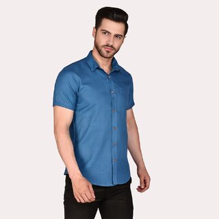 PrintCultr Men's Half Sleeve Cotton Spread Collar Shirt  (Light Royal Blue)