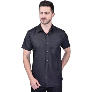 PrintCultr Men's Regular Fit Solid Black Casual Shirt - Stylish and Comfortable Everyday Wear