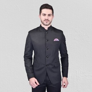 PrintCultr Men Solid Tuxedo Style Formal Blazer (Black)