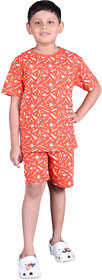 Kid Kupboard Cotton Boys T-Shirt and Short Set, Orange, Half-Sleeves, 8-9 Years KIDS6616